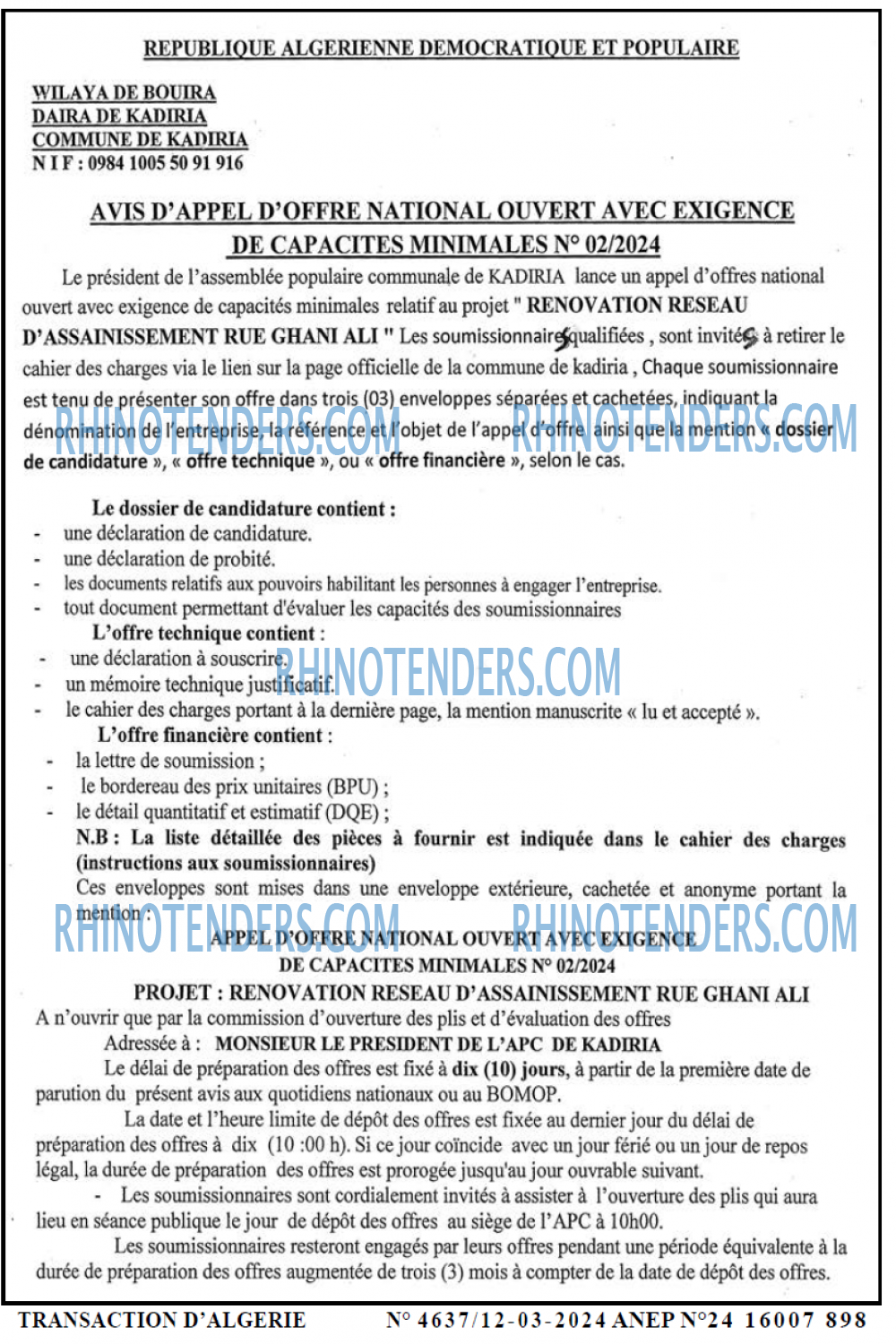 TRANSACTION D'ALGERIE