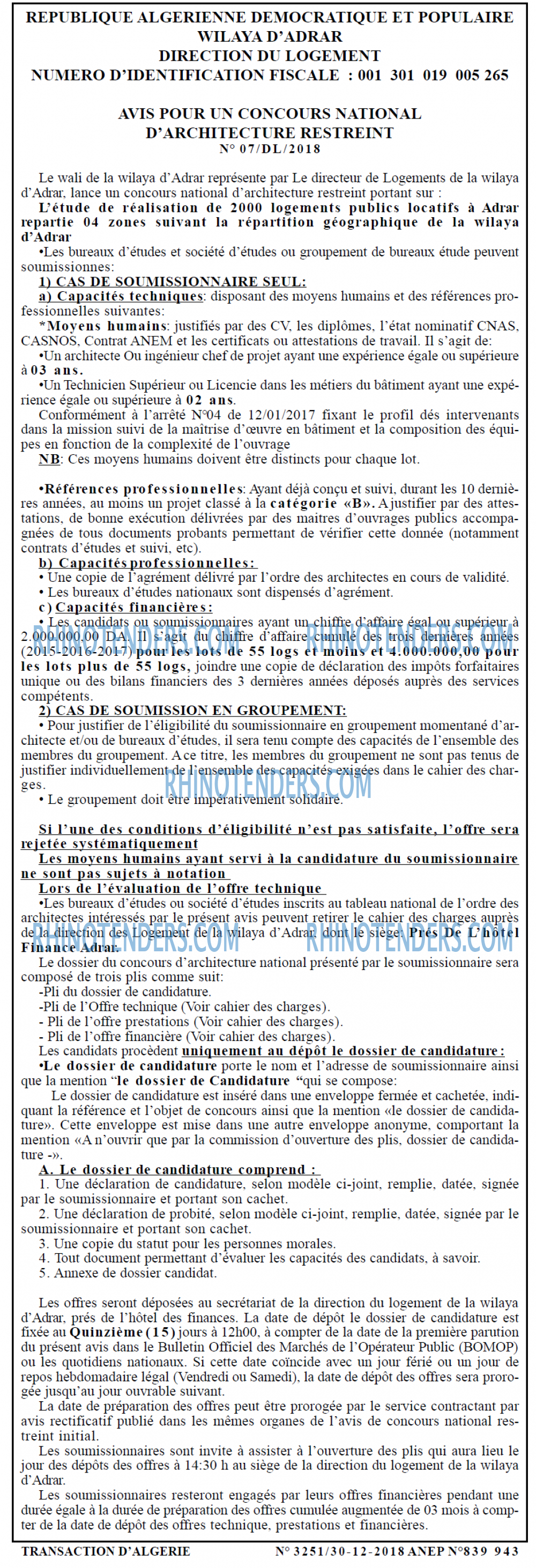 TRANSACTION D'ALGERIE