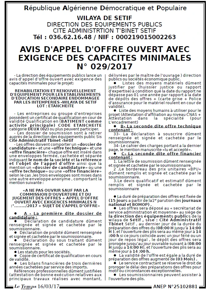 LE TEMPS D'ALGERIE
