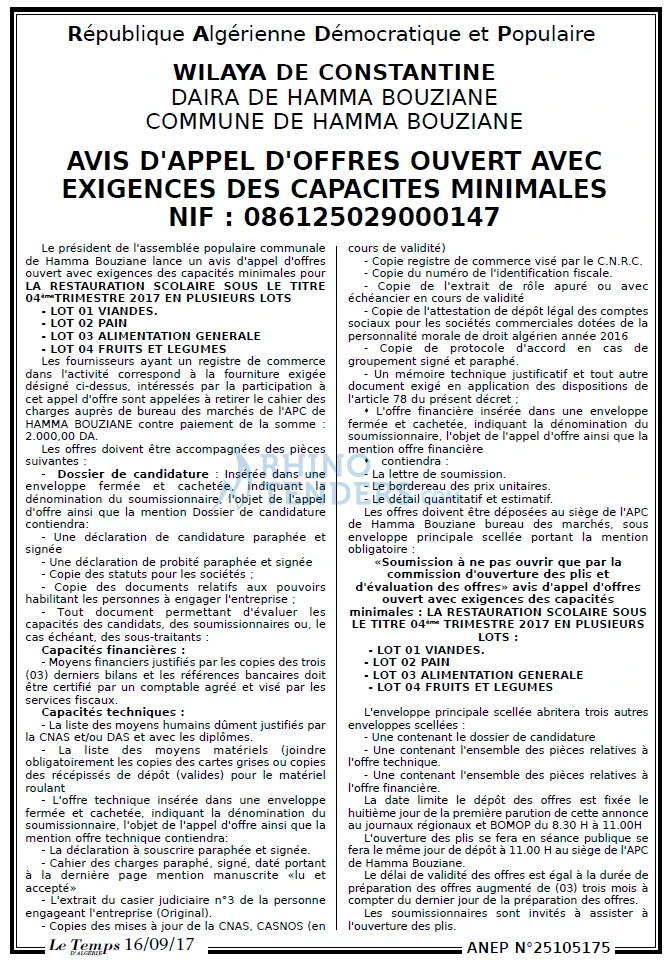 LE TEMPS D'ALGERIE