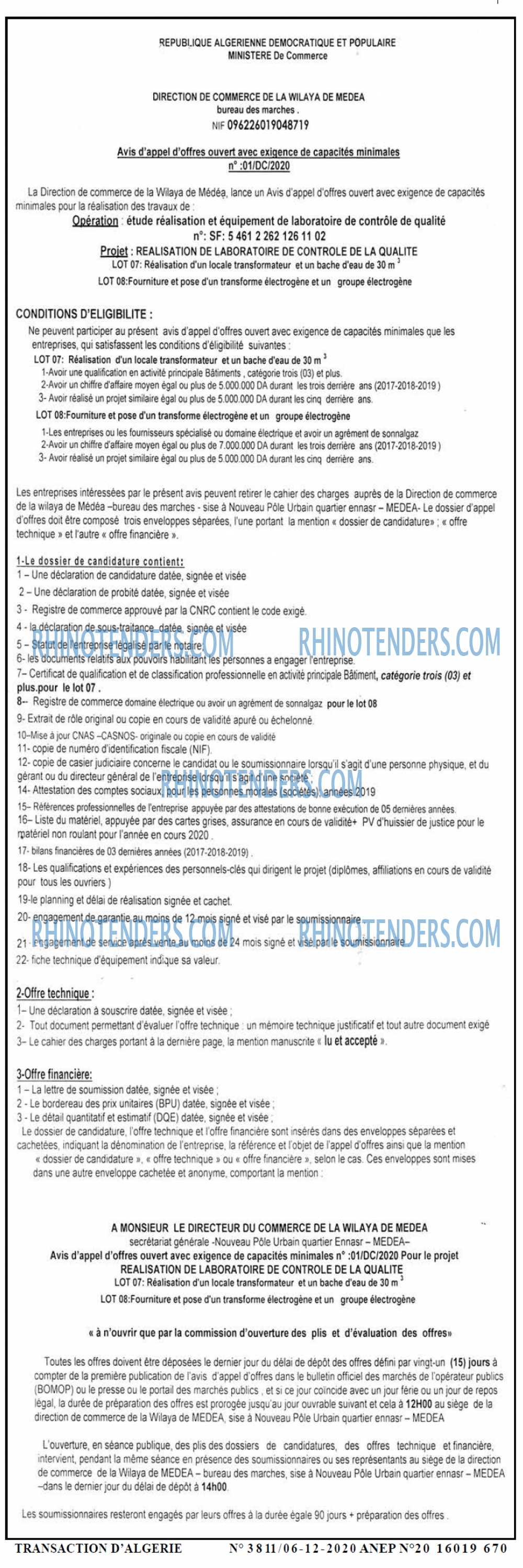 TRANSACTION D'ALGERIE
