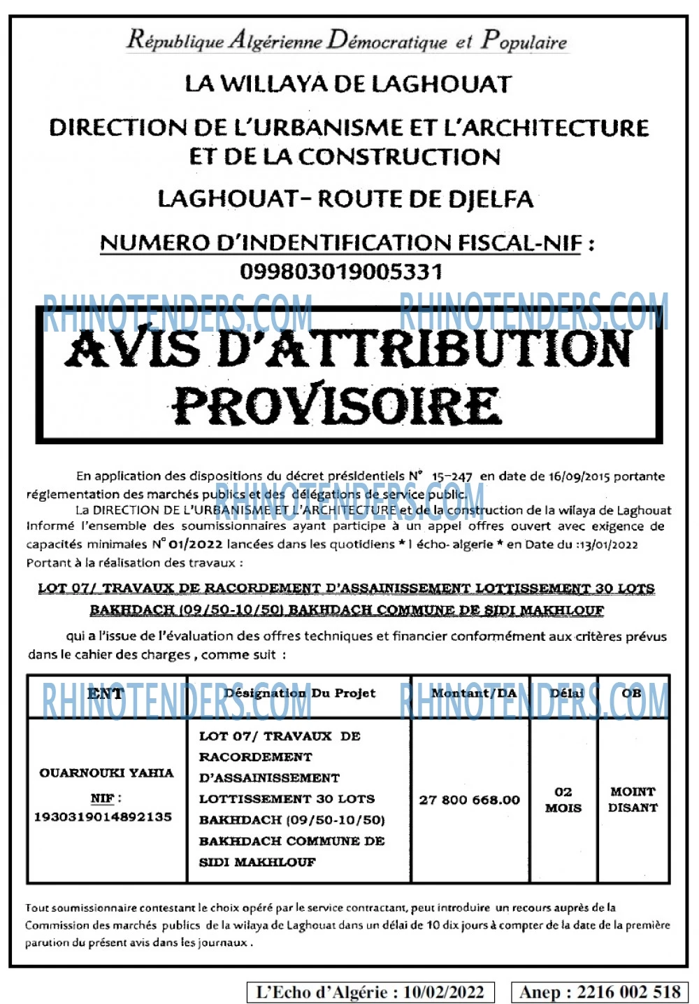 L'ECHO D'ALGERIE