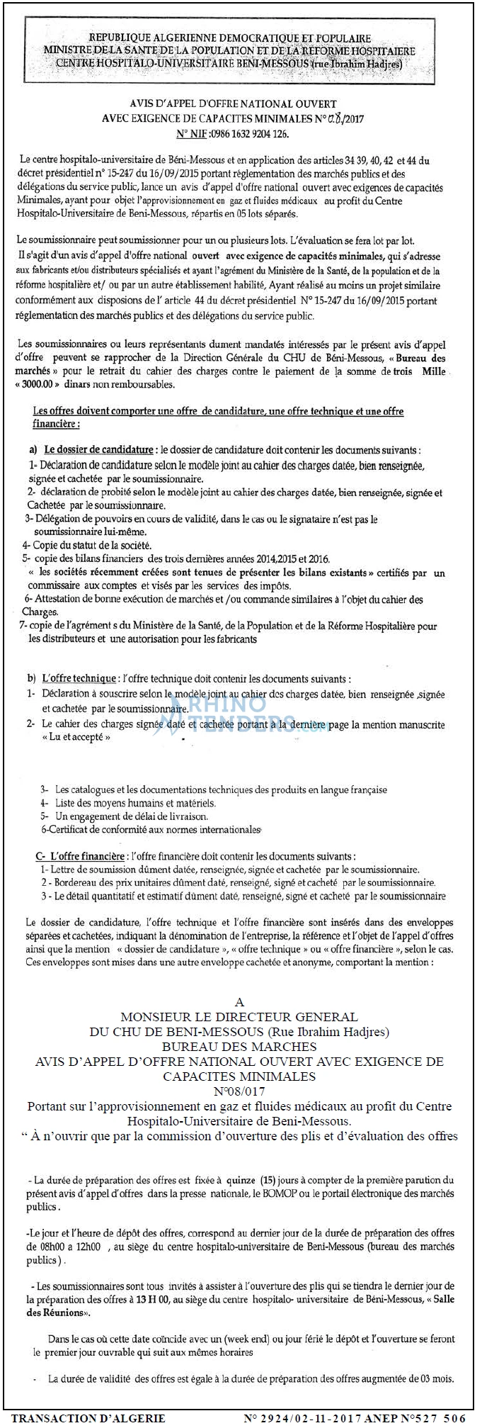 TRANSACTION D'ALGERIE