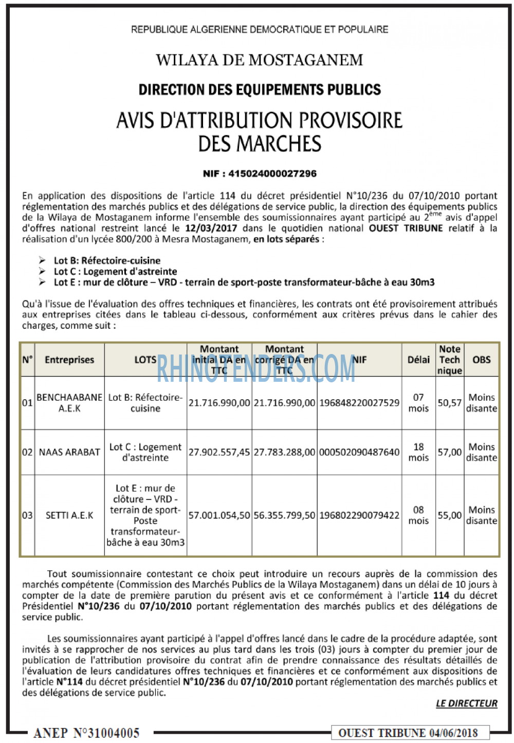 ouest TRIBUNE