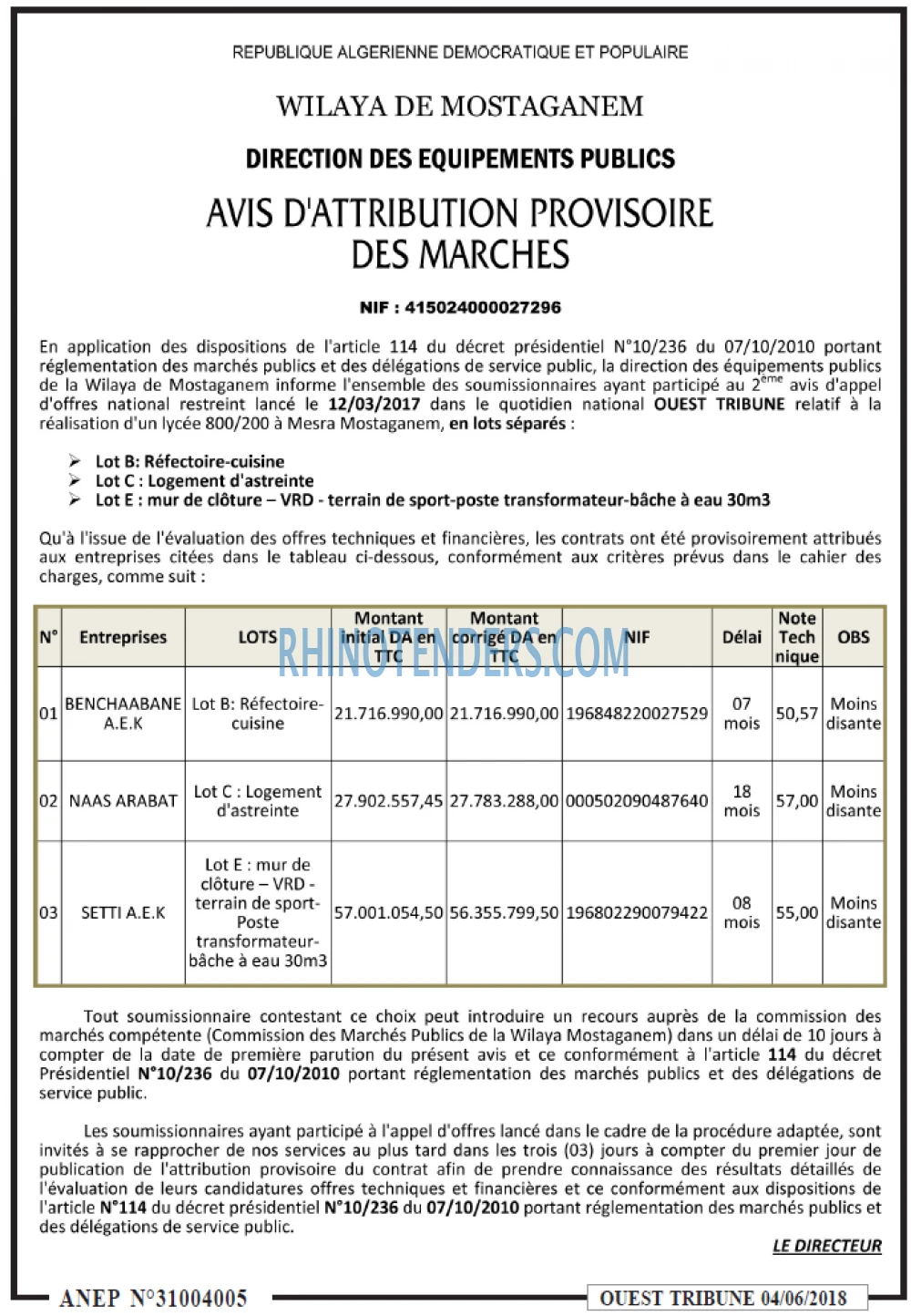 ouest TRIBUNE