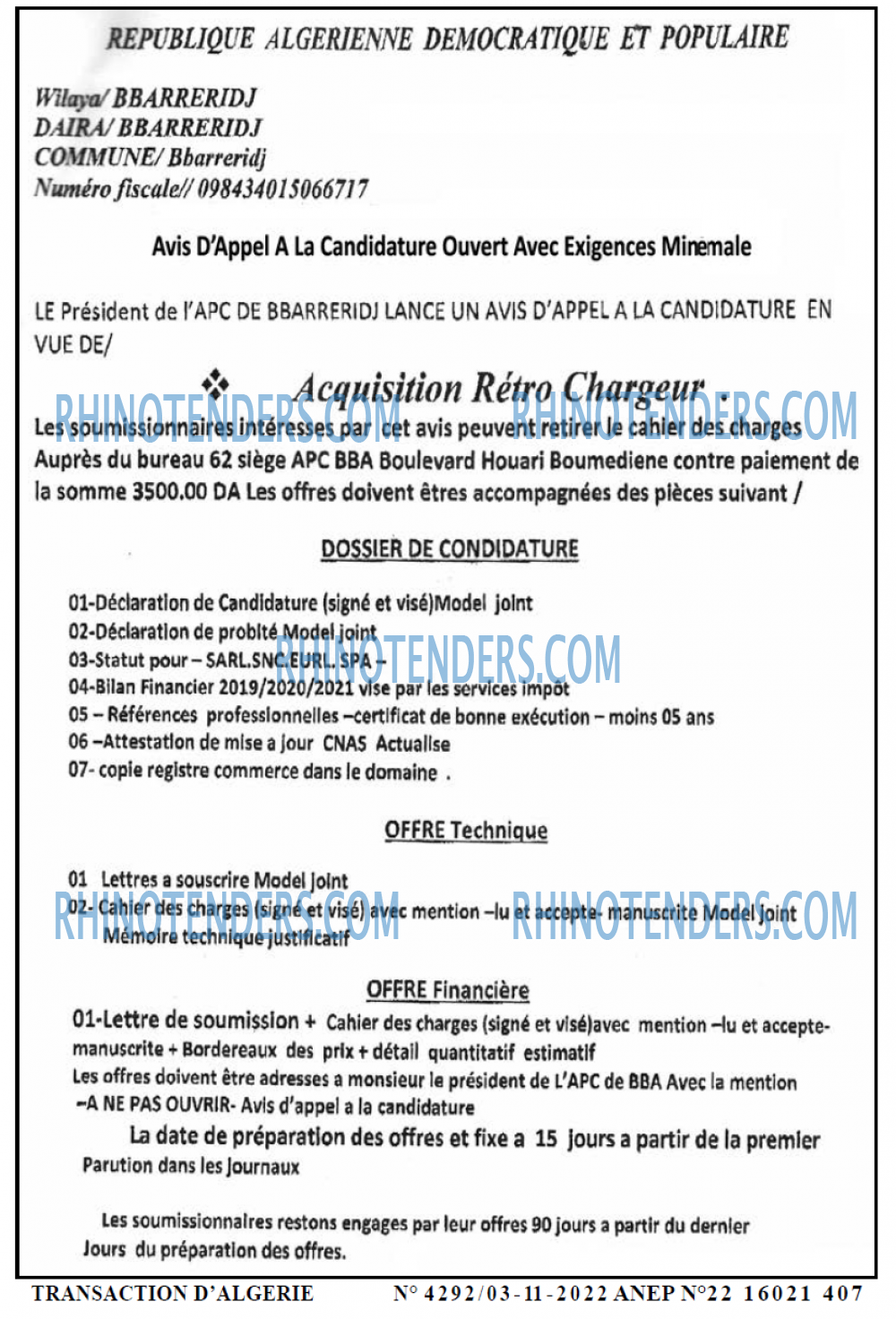 TRANSACTION D'ALGERIE