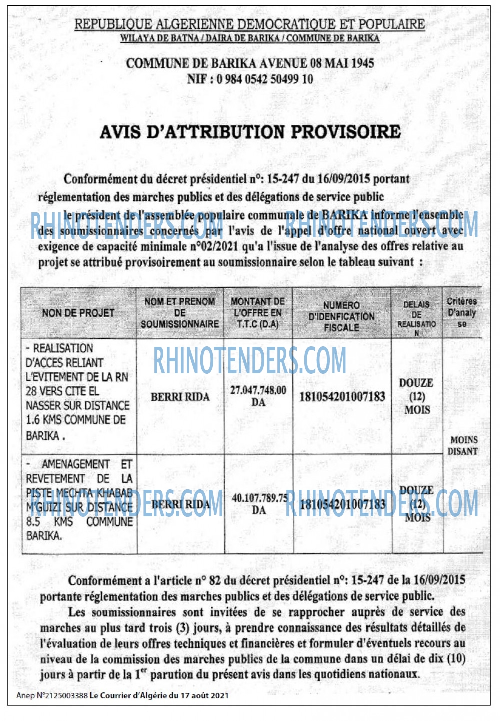 Le Courrier d'Algerie