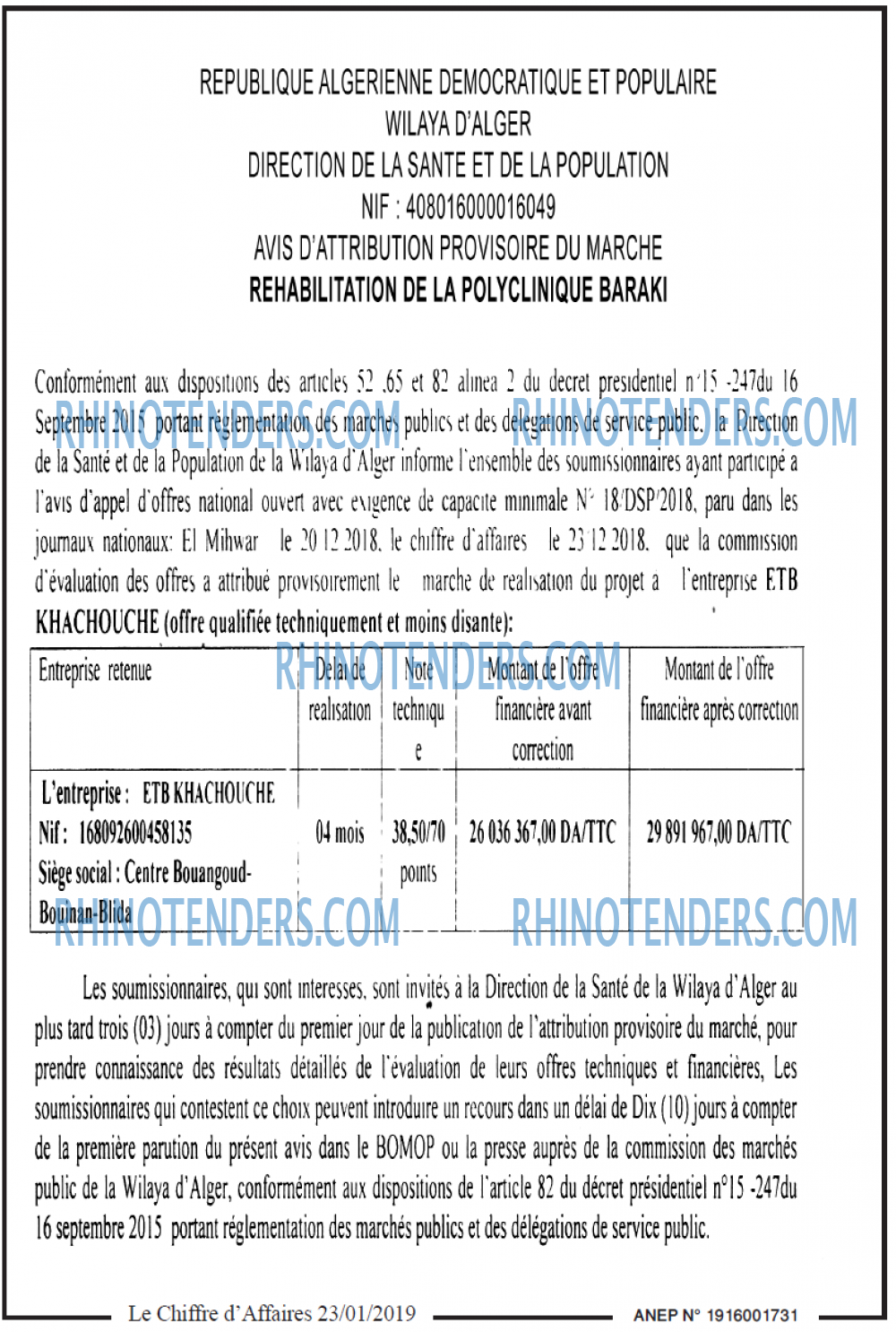 Le Chiffre d'Affaires