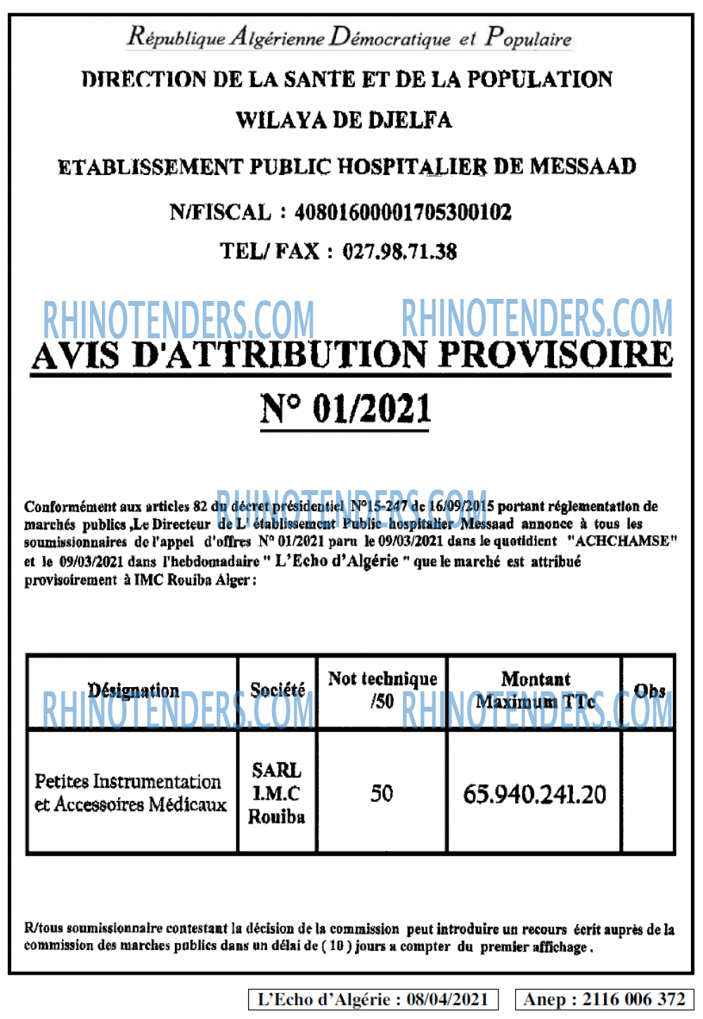 L'ECHO D'ALGERIE