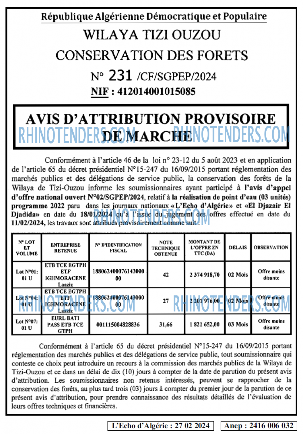 L'ECHO D'ALGERIE