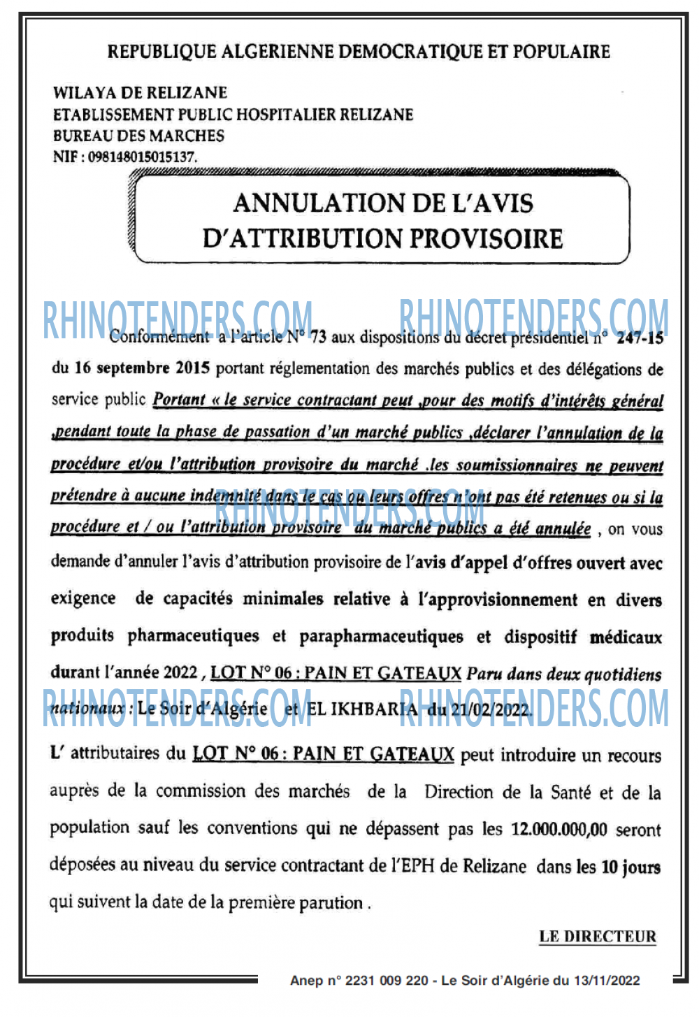 LE SOIR D'ALGERIE