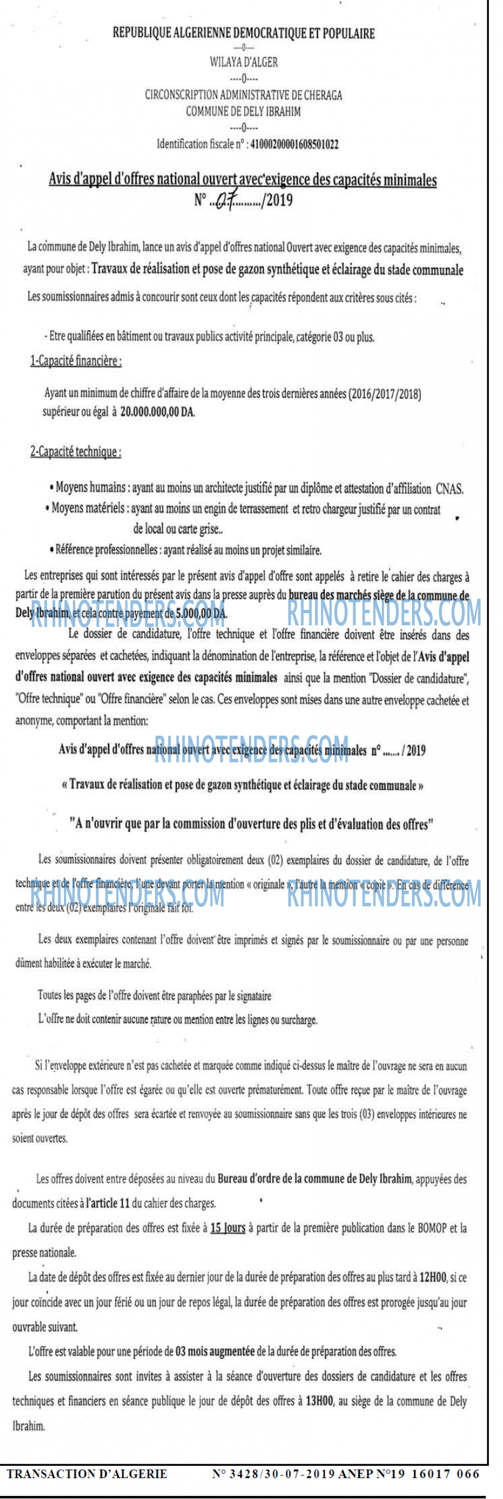 TRANSACTION D'ALGERIE
