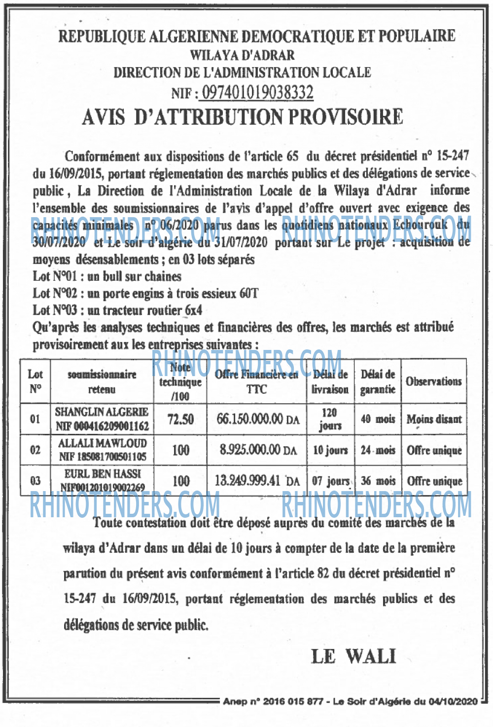 LE SOIR D'ALGERIE