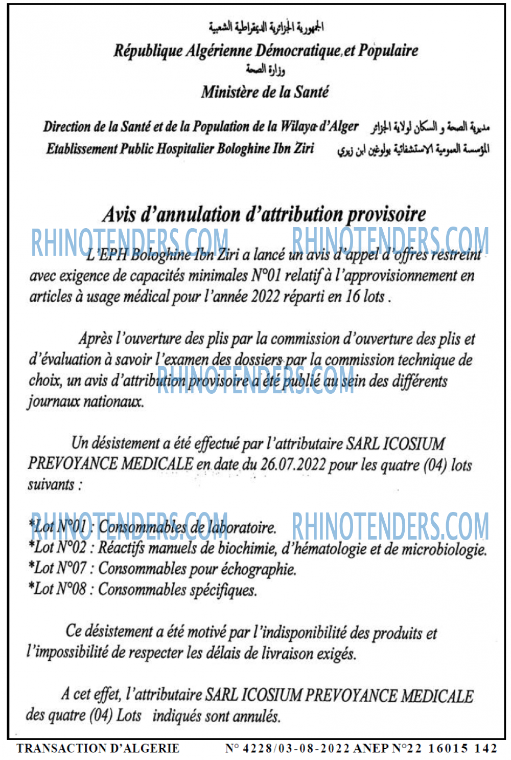 TRANSACTION D'ALGERIE