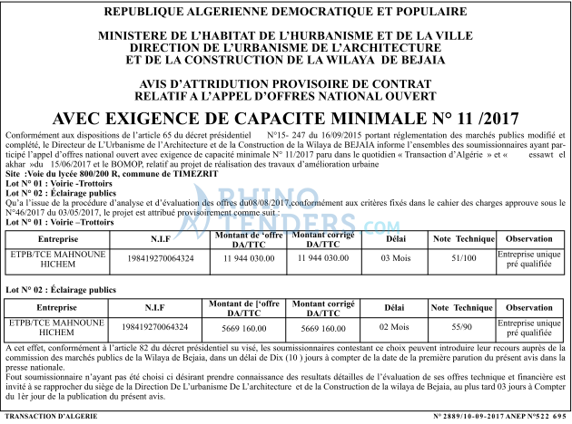 TRANSACTION D'ALGERIE