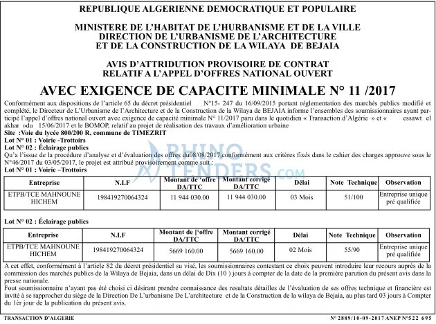 TRANSACTION D'ALGERIE