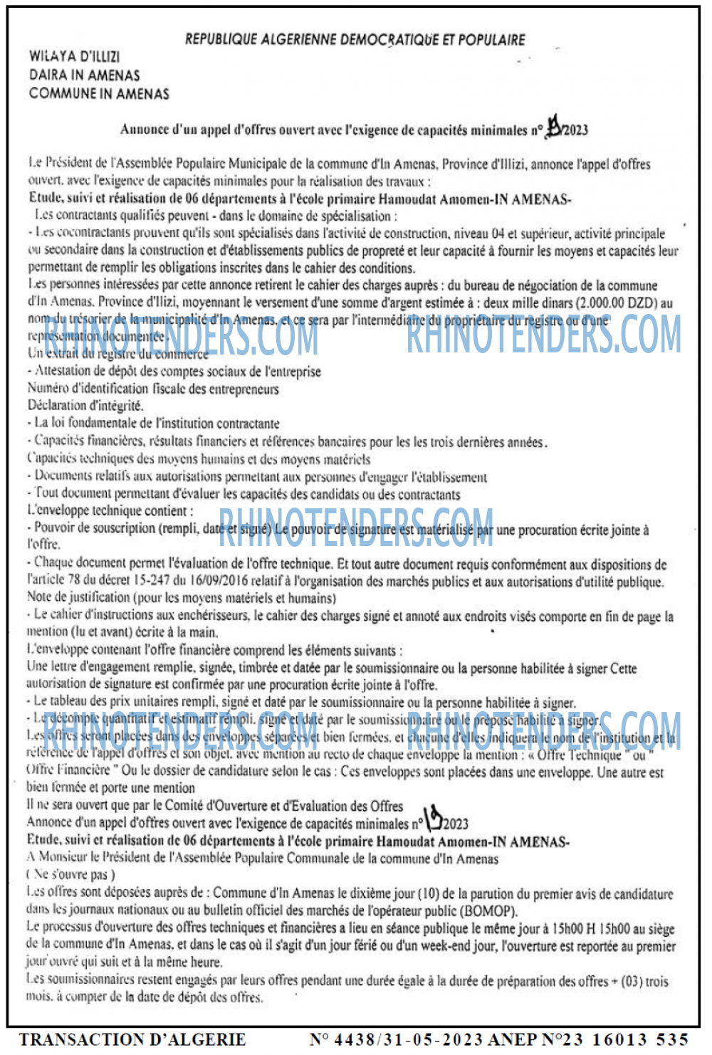TRANSACTION D'ALGERIE