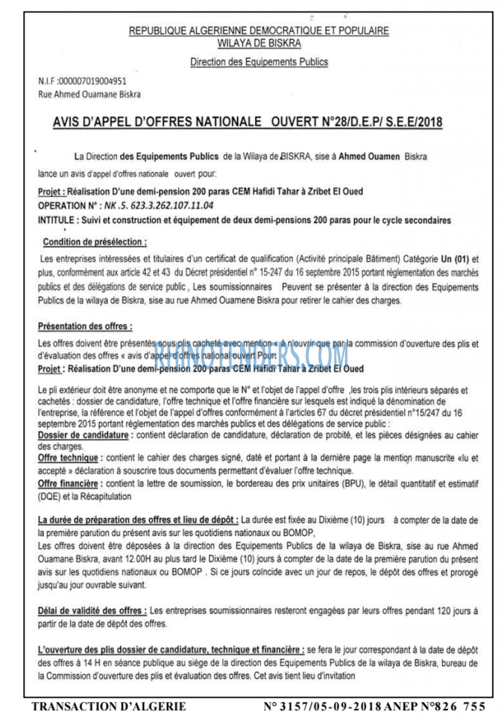 TRANSACTION D'ALGERIE