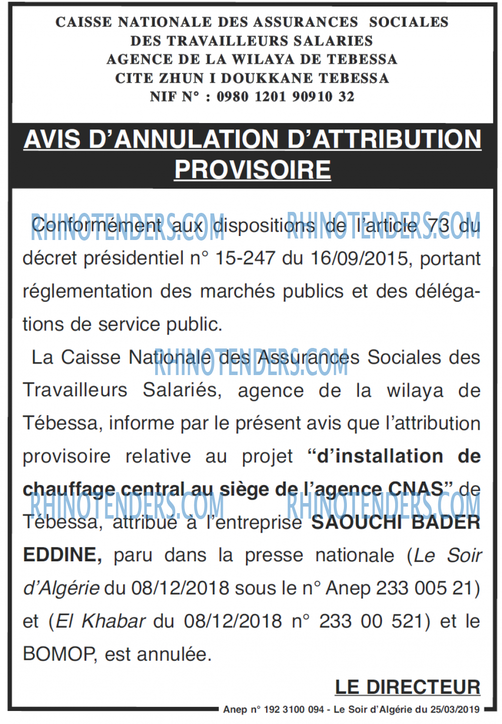LE SOIR D'ALGERIE