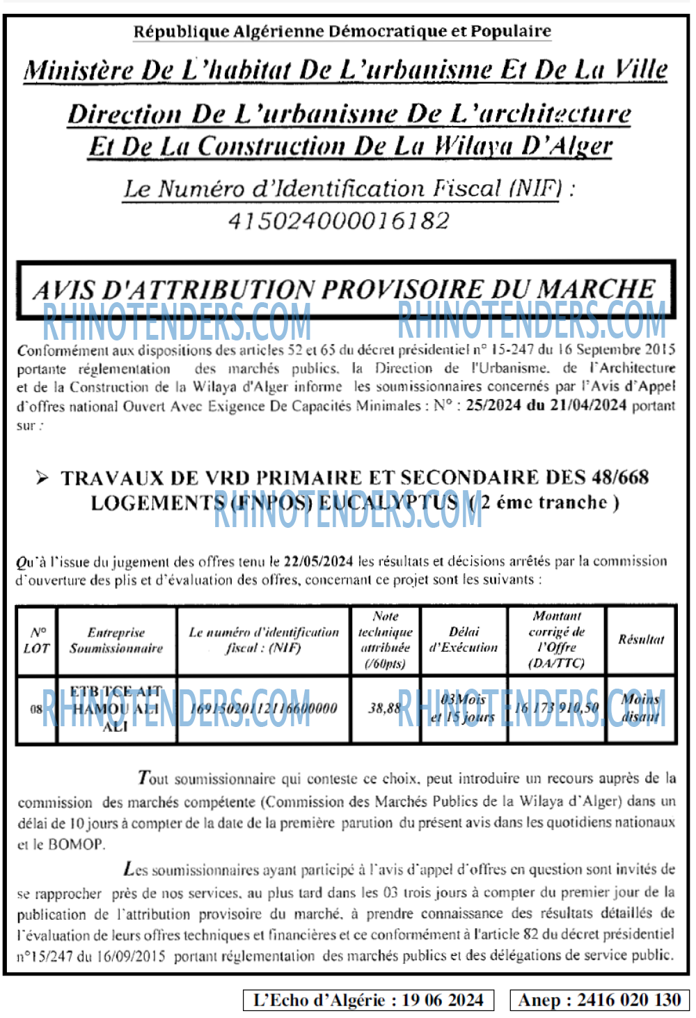 L'ECHO D'ALGERIE