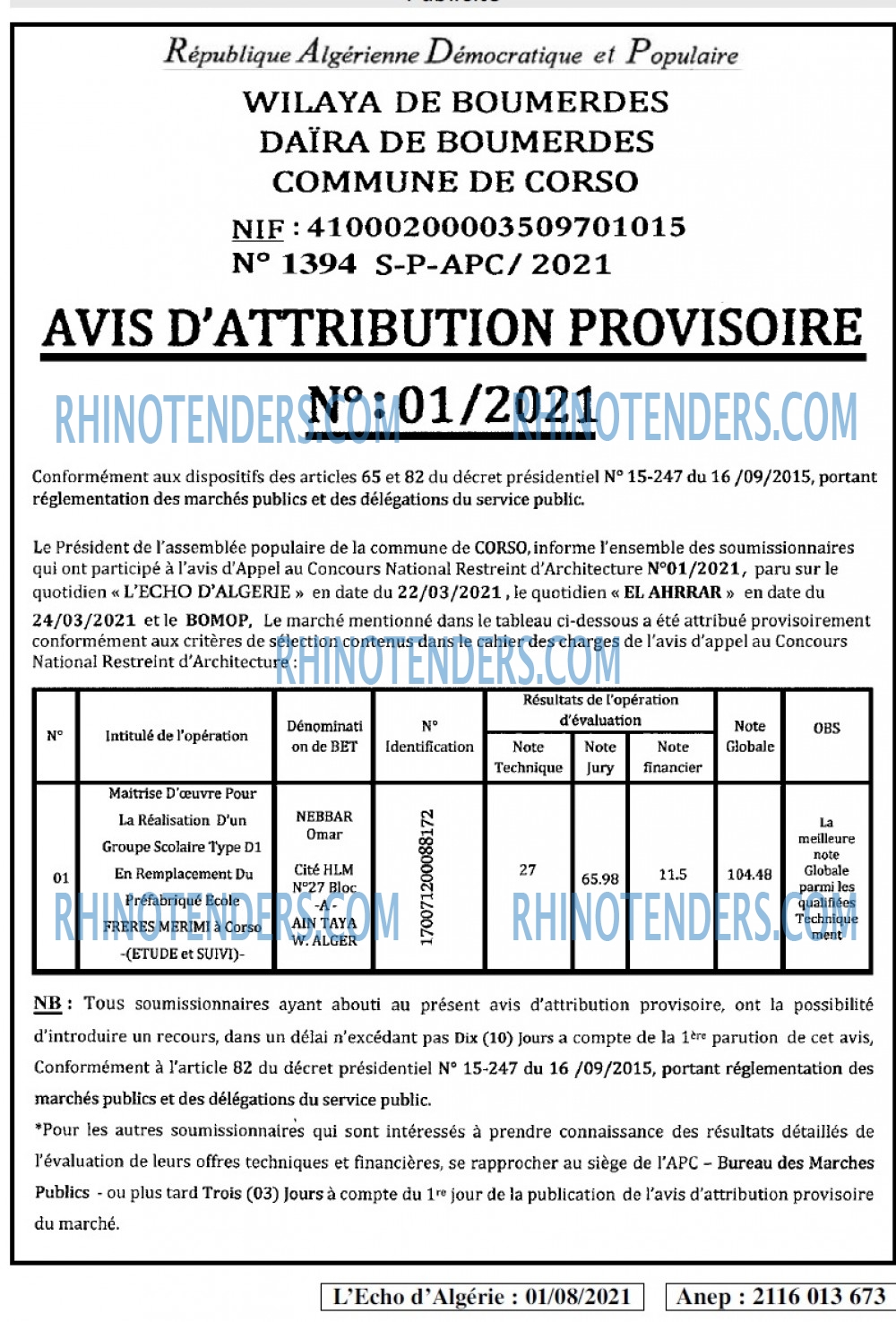 L'ECHO D'ALGERIE