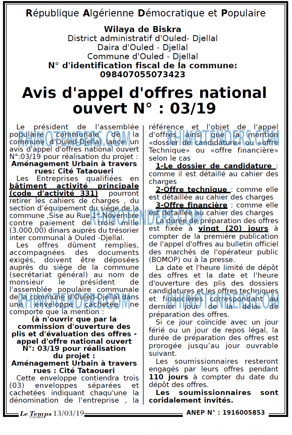 LE TEMPS D'ALGERIE