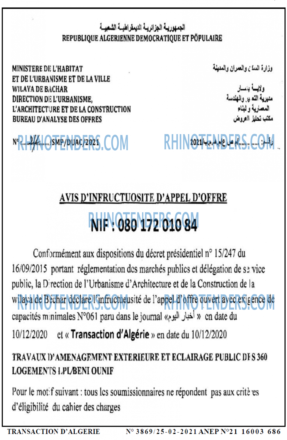 TRANSACTION D'ALGERIE