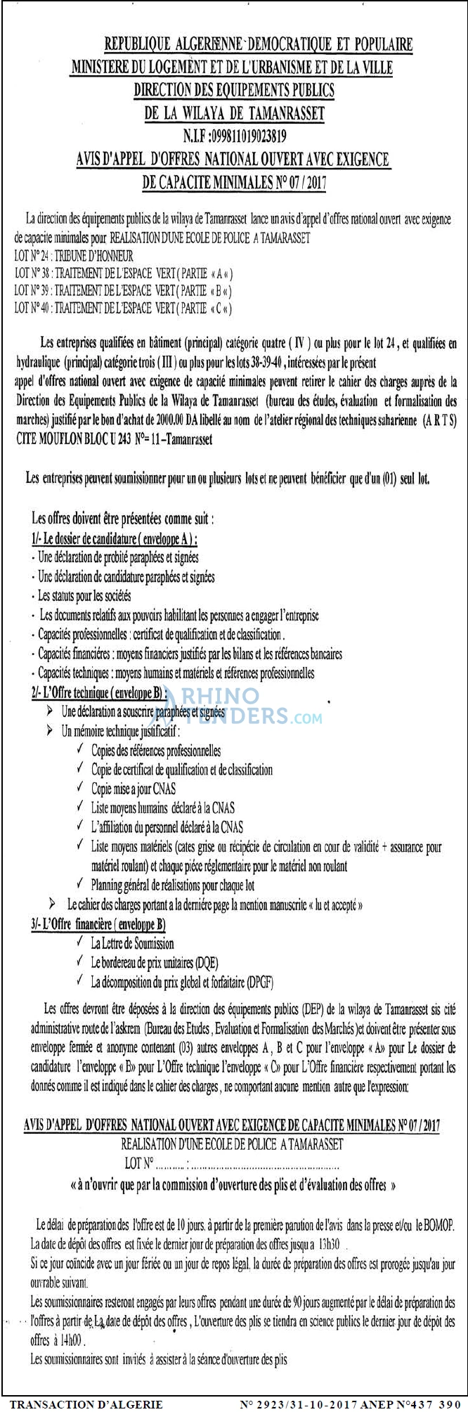 TRANSACTION D'ALGERIE