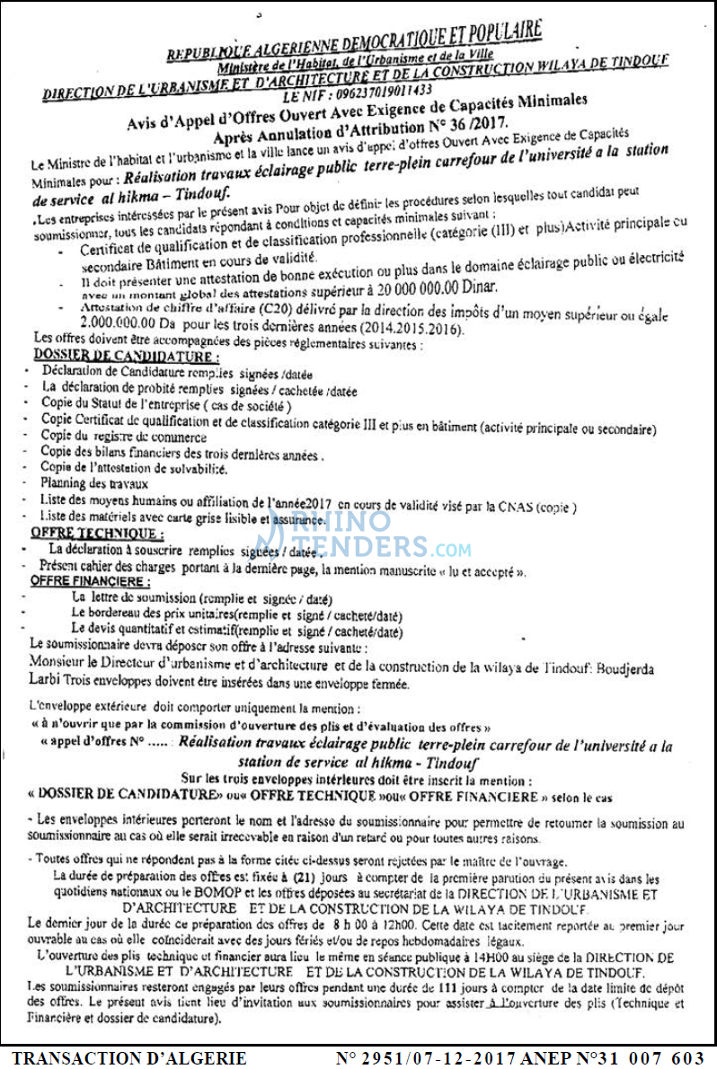 TRANSACTION D'ALGERIE