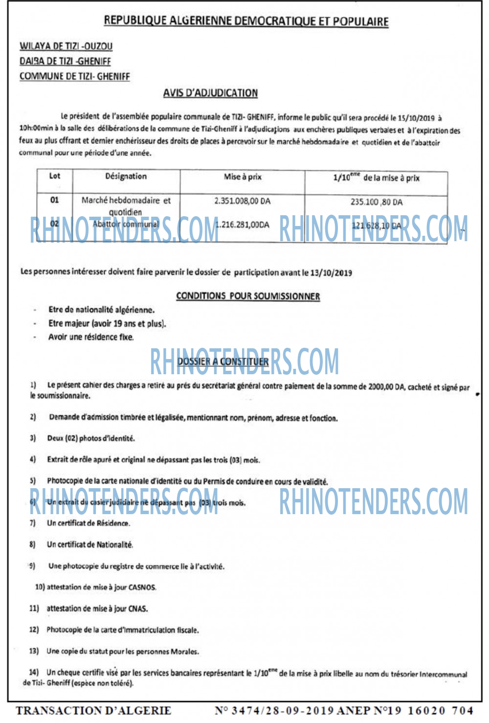 TRANSACTION D'ALGERIE