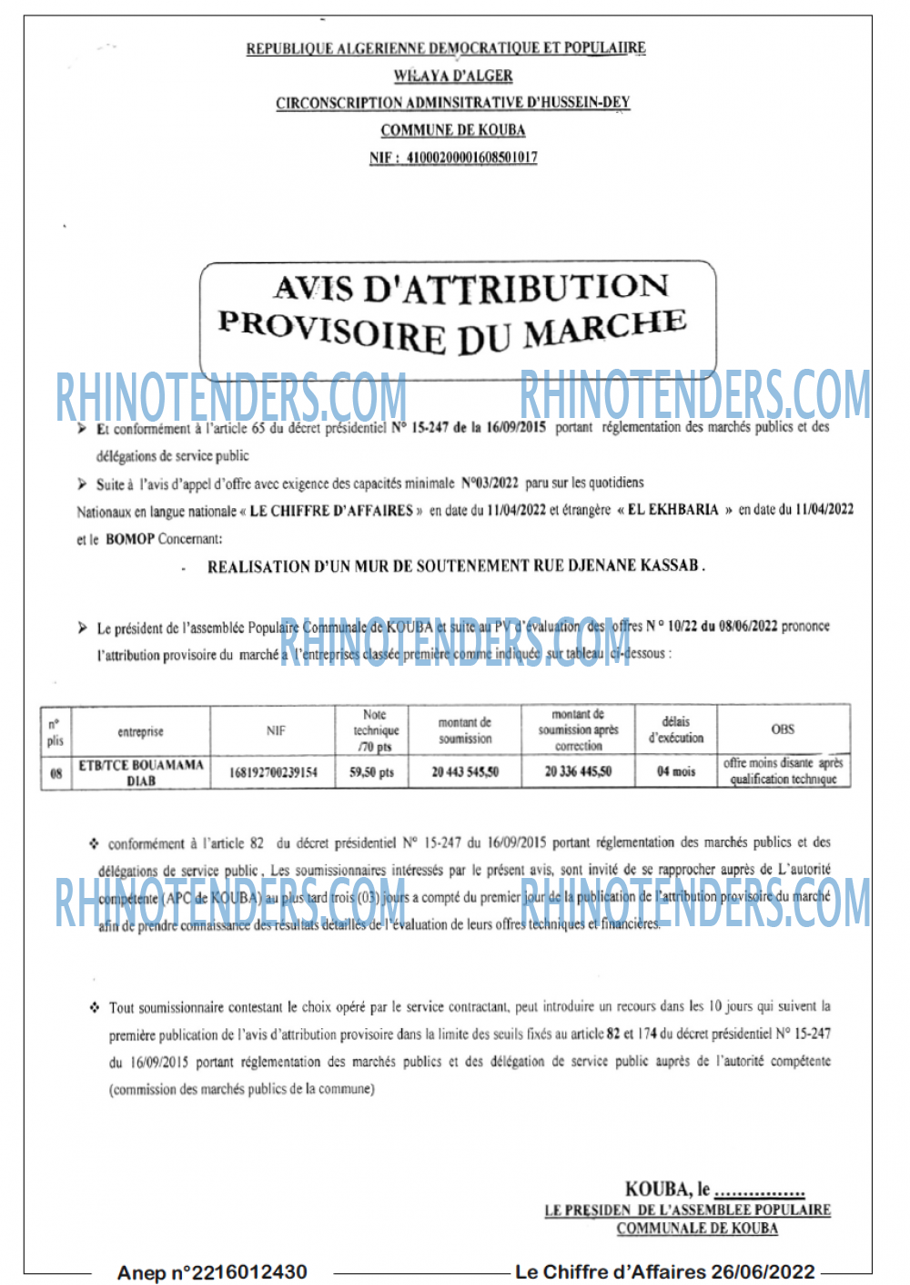 Le Chiffre d'Affaires