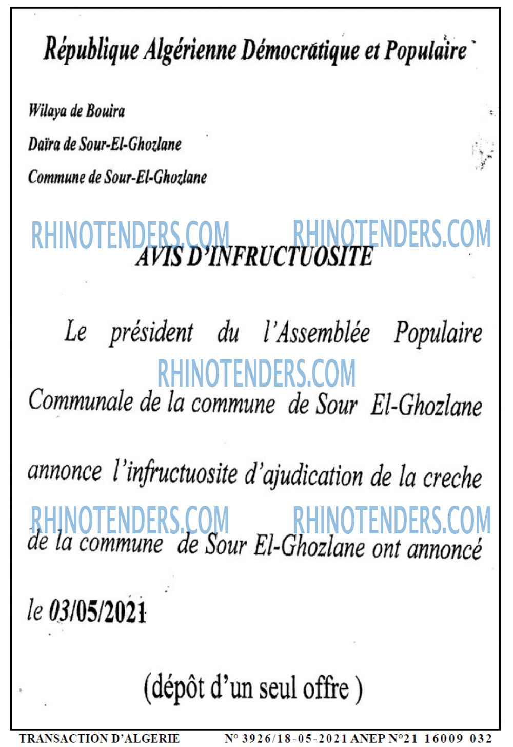 TRANSACTION D'ALGERIE