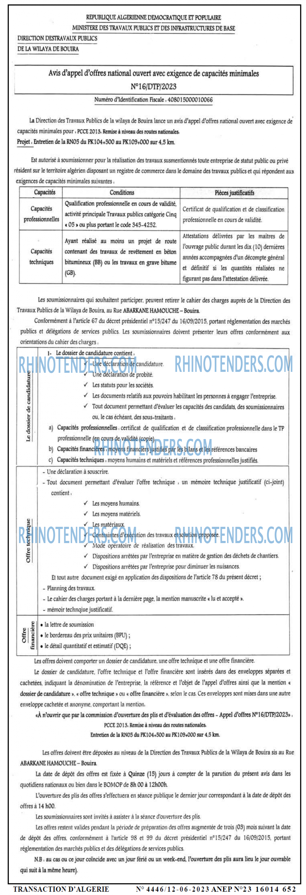 TRANSACTION D'ALGERIE