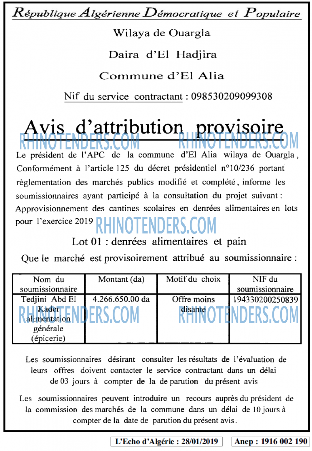 L'ECHO D'ALGERIE
