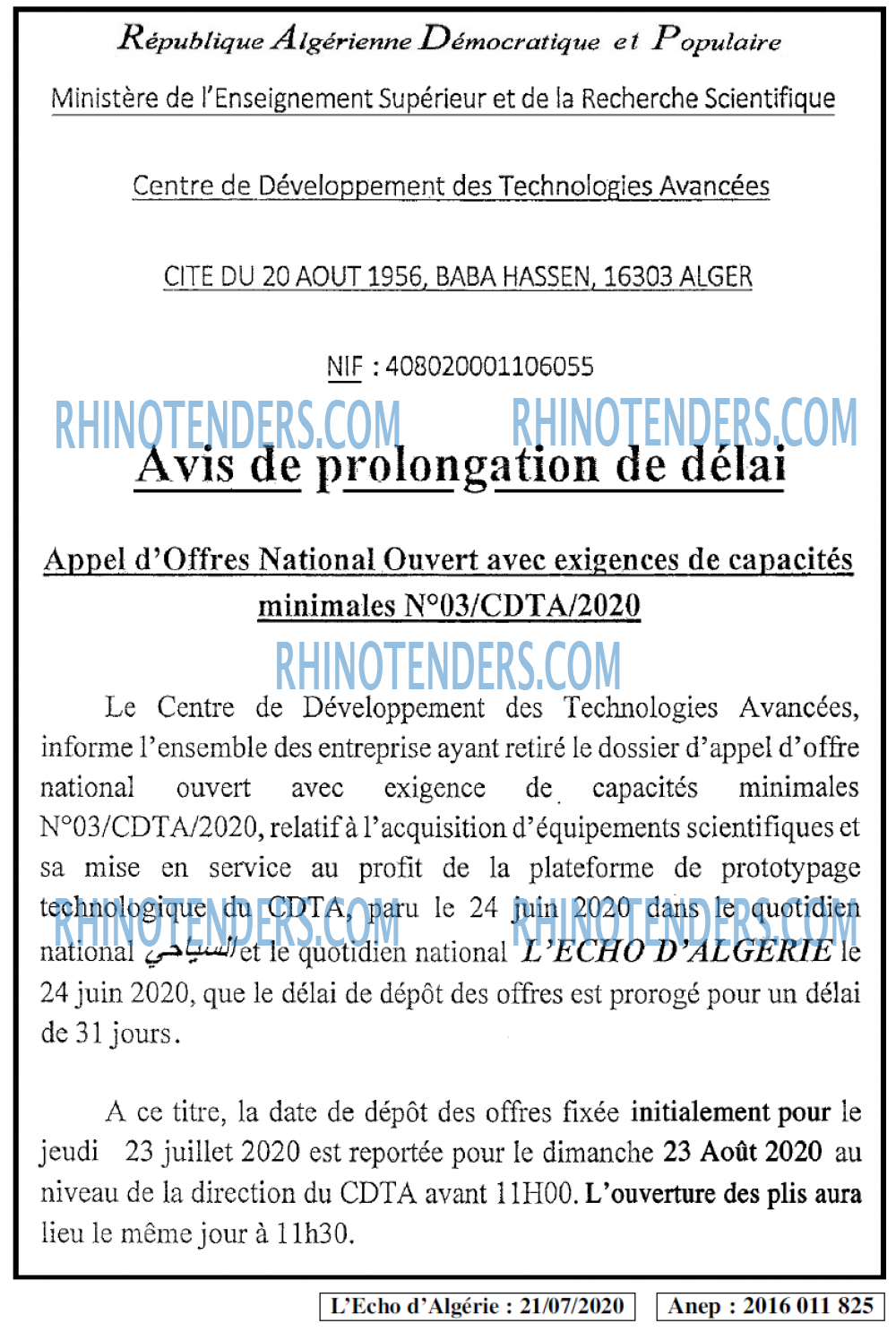L'ECHO D'ALGERIE