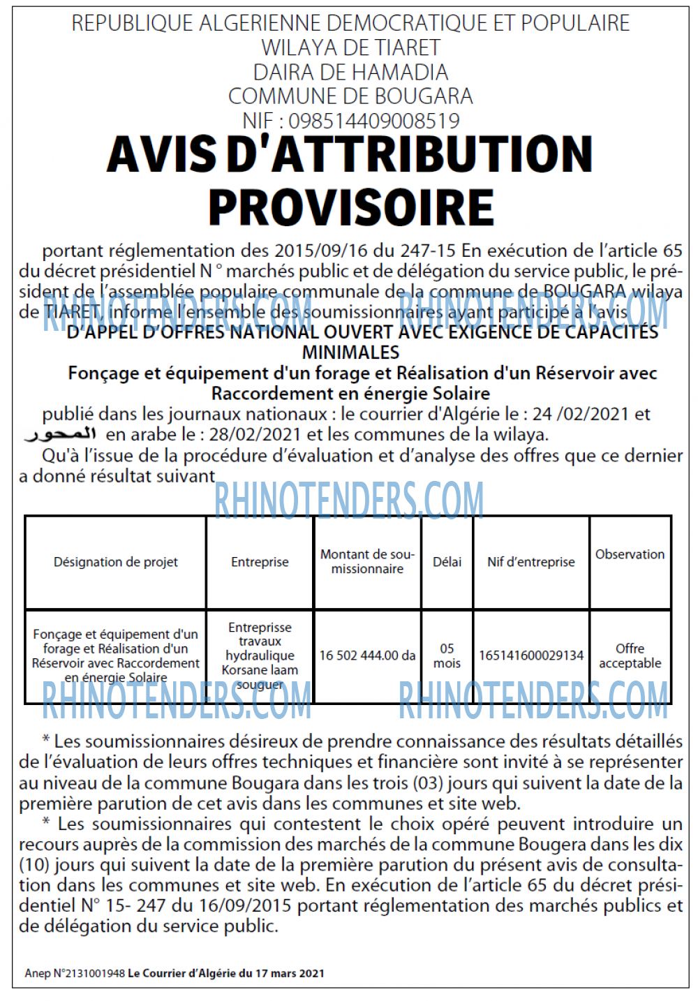 Le Courrier d'Algerie
