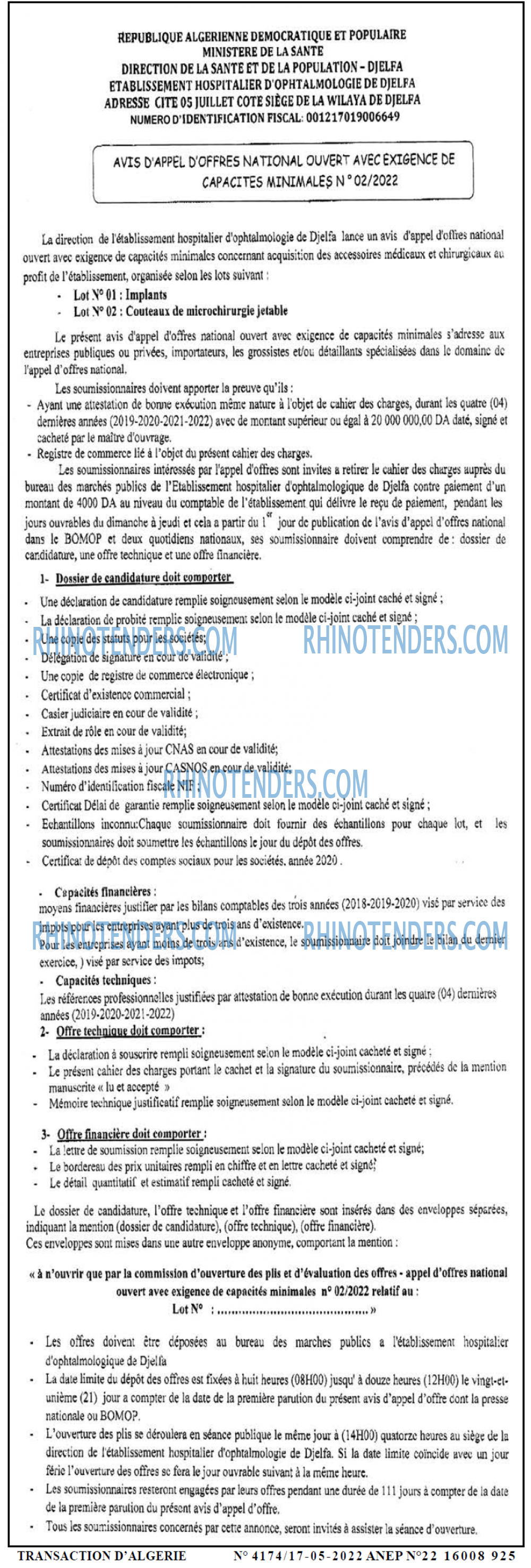 TRANSACTION D'ALGERIE