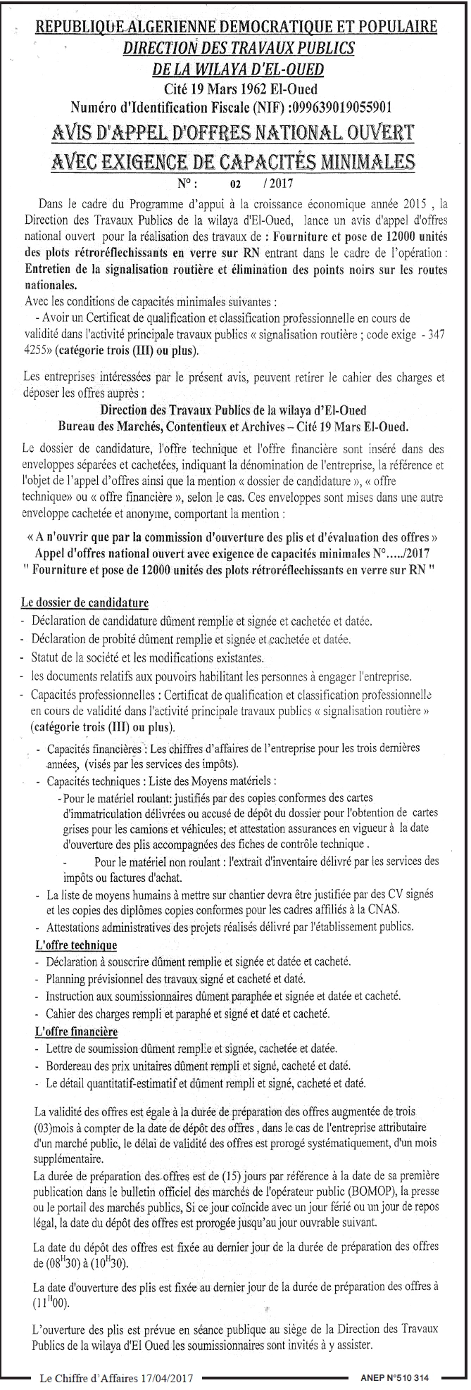 Le Chiffre d'Affaires