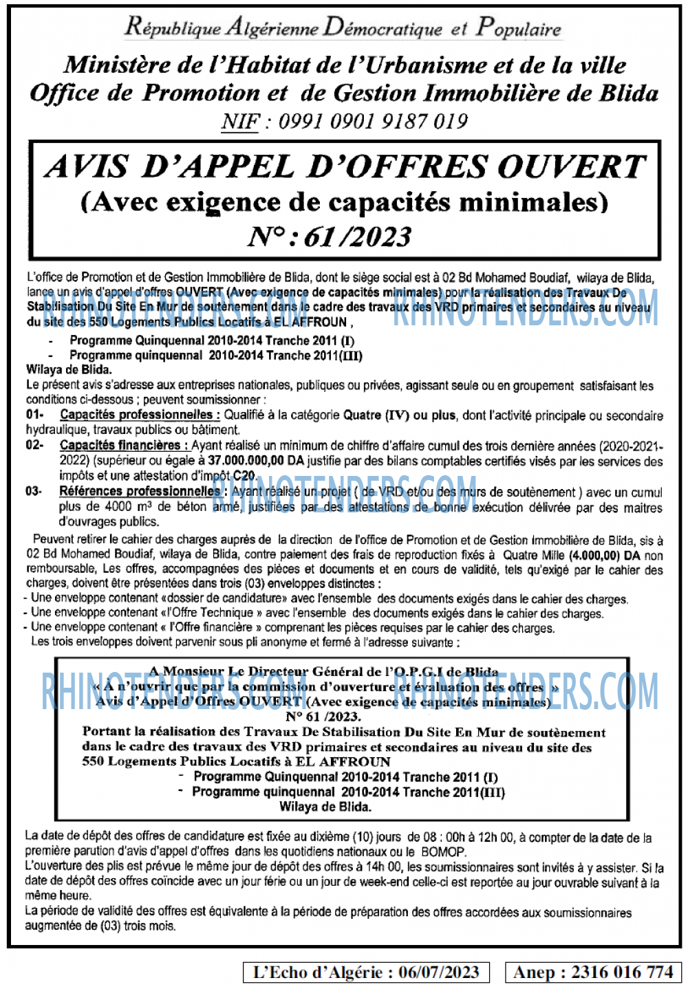 L'ECHO D'ALGERIE