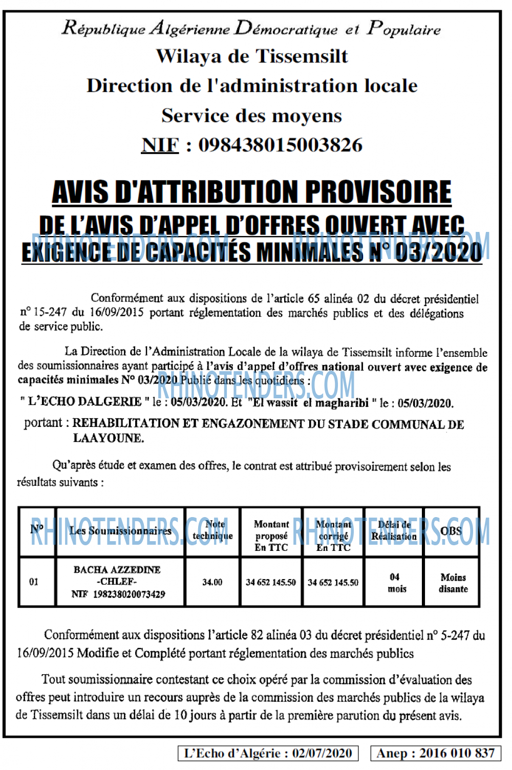 L'ECHO D'ALGERIE