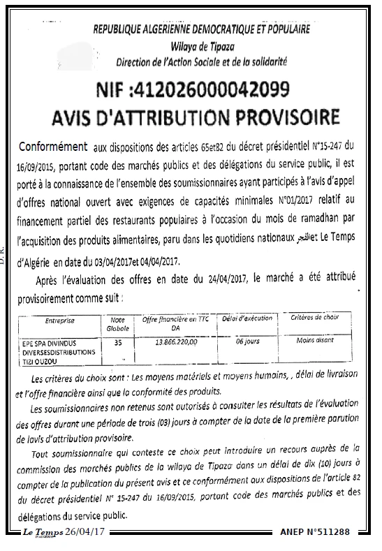 LE TEMPS D'ALGERIE