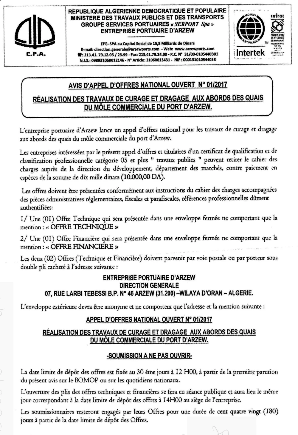 LE SOIR D'ALGERIE