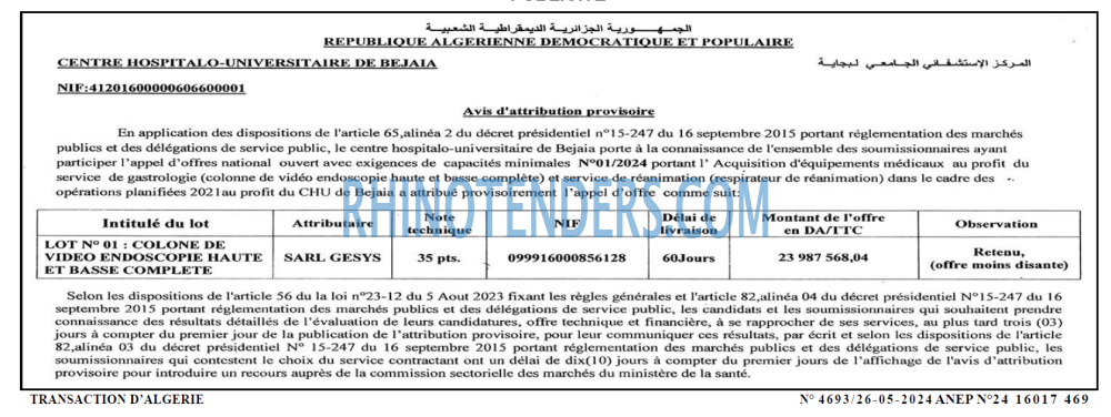 TRANSACTION D'ALGERIE