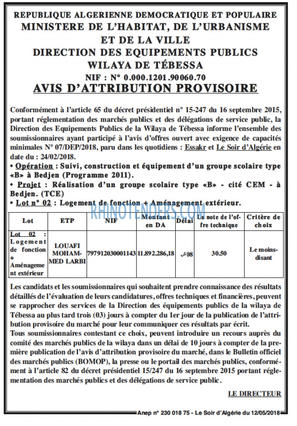 LE SOIR D'ALGERIE