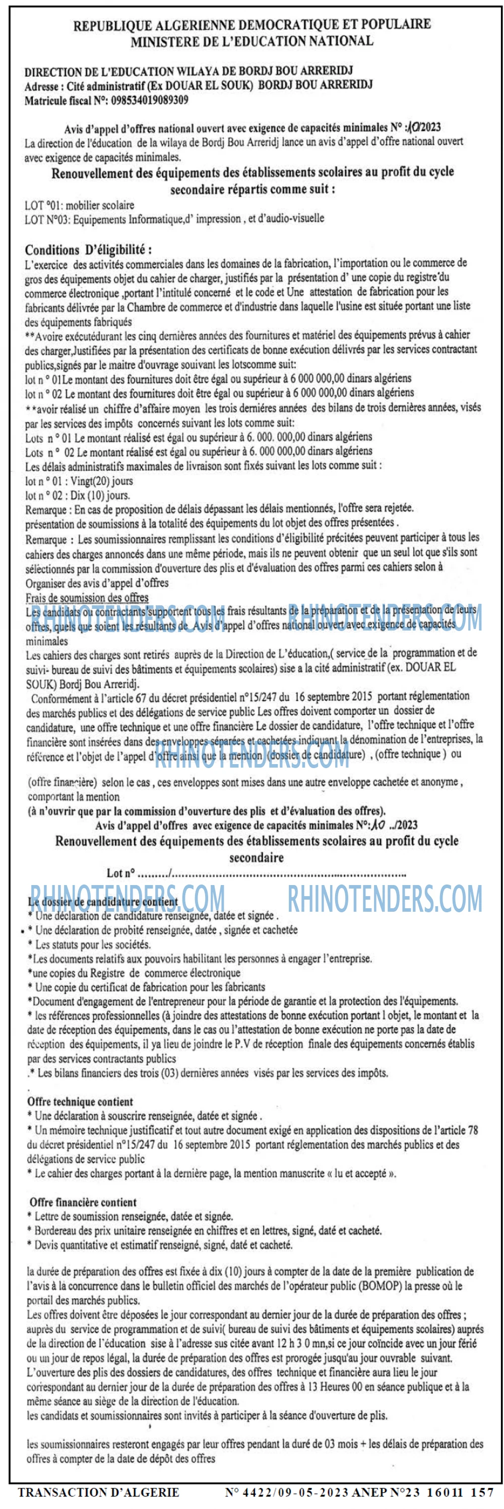 TRANSACTION D'ALGERIE