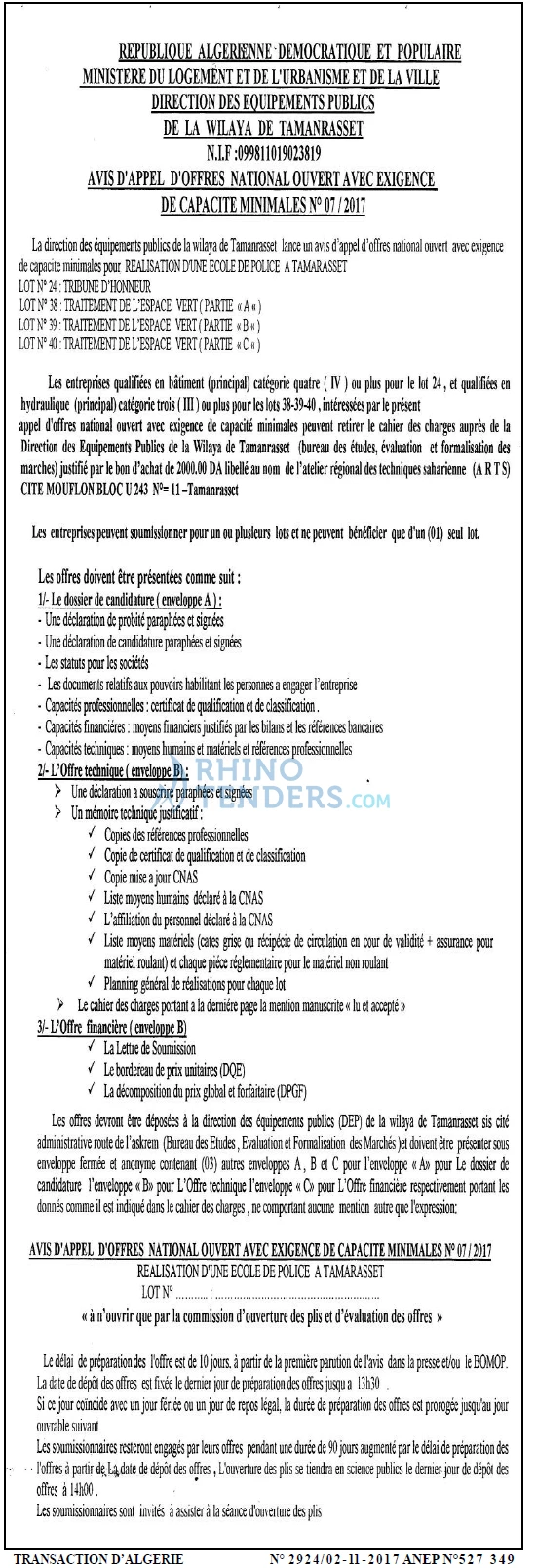 TRANSACTION D'ALGERIE