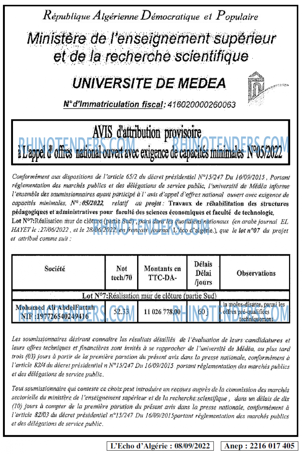 L'ECHO D'ALGERIE
