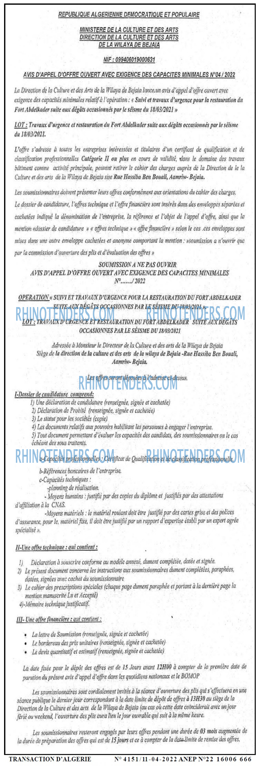 TRANSACTION D'ALGERIE
