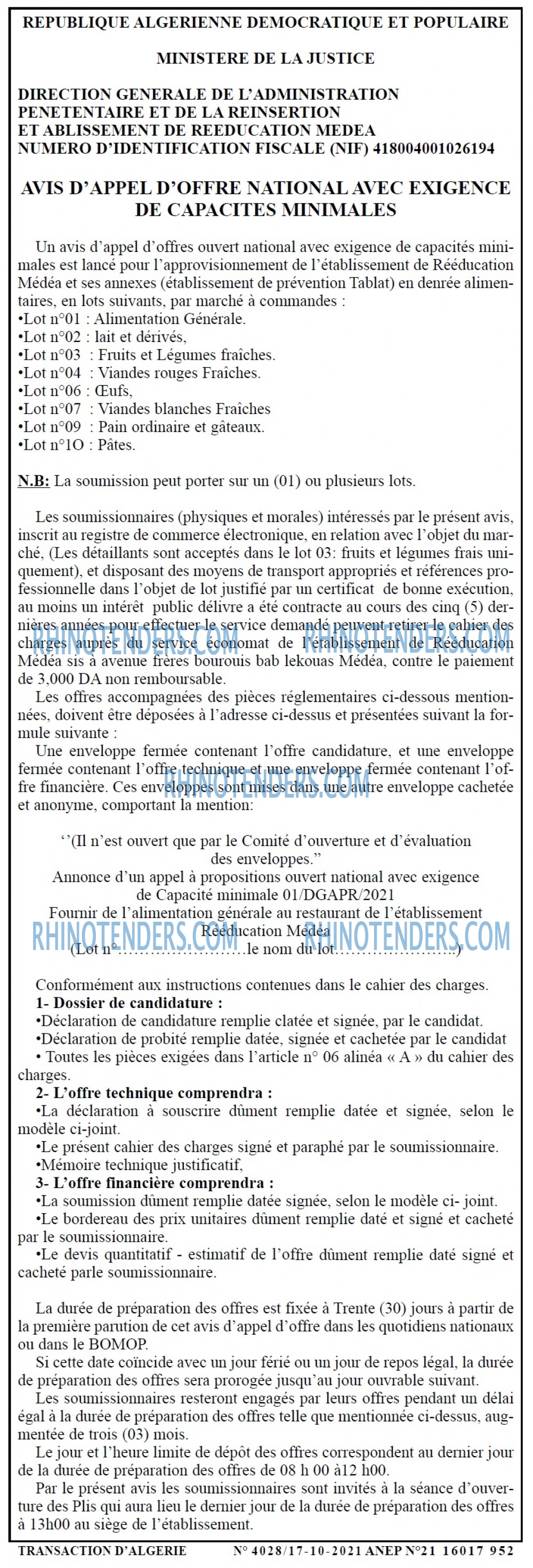TRANSACTION D'ALGERIE