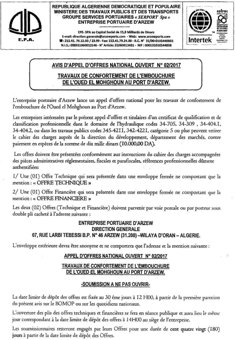 LE SOIR D'ALGERIE